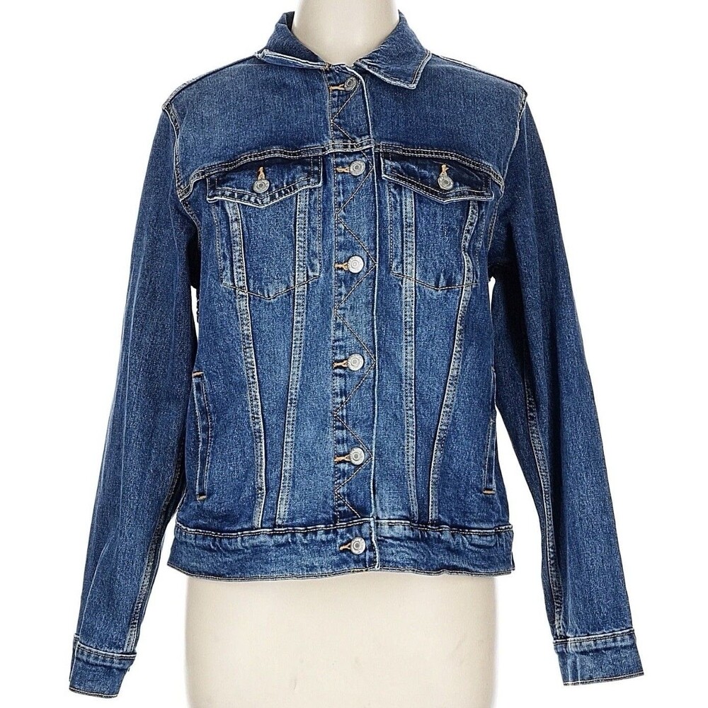 Suzy T Designs Sz L Lace Back Denim Jacket Blue Statement Couture Floral Boho - Picture 7 of 16